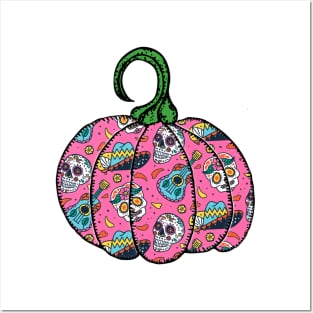 Day of the Dead Sugar Skull Halloween Pumpkin Posters and Art